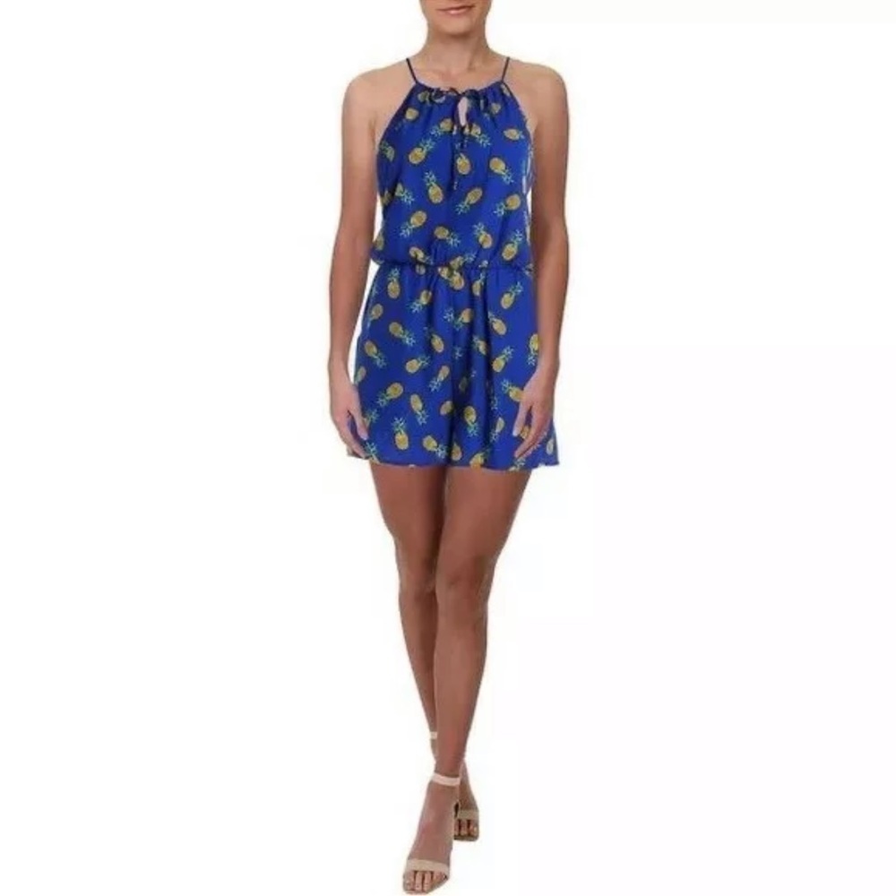 AS U WISH Pineapple Blue Romper Front Pockets New